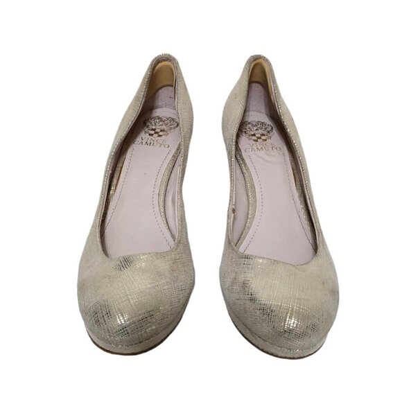 Vince Camuto Zella Gold Leather Platform Stiletto Heels Sz 8.5 - Picture 3 of 7